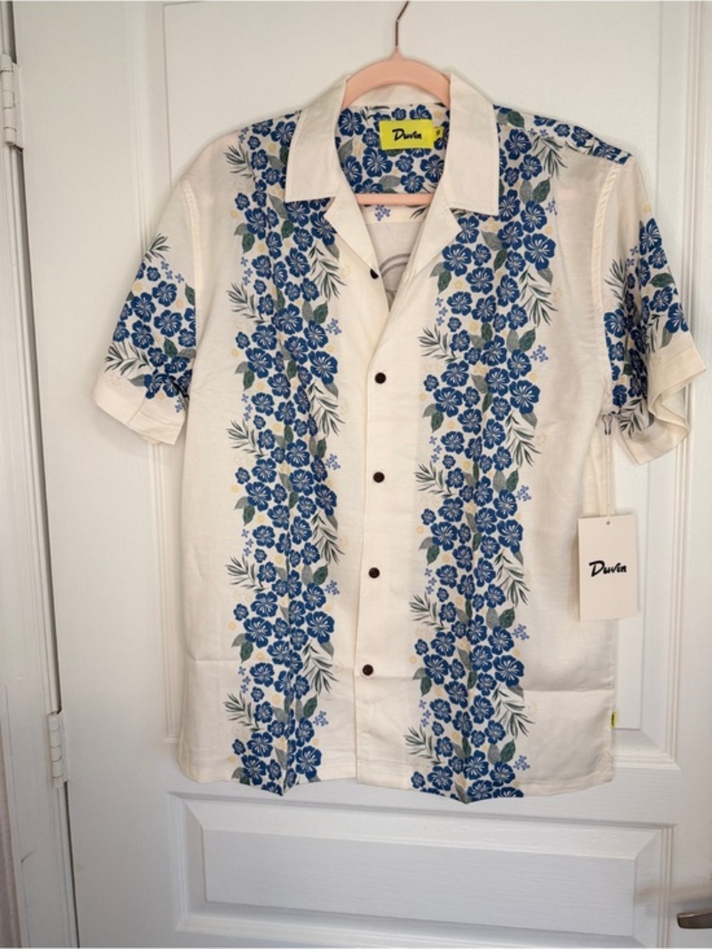 NWT Duvin Design Pearl Buttonup Antique Blue Floral Pinup Girl- S- MSRP $70